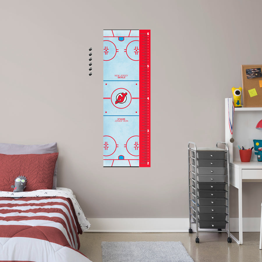 Rink - Growth Chart - Official NHL - New Jersey Devils - Reusable Vinyl Wall Decal