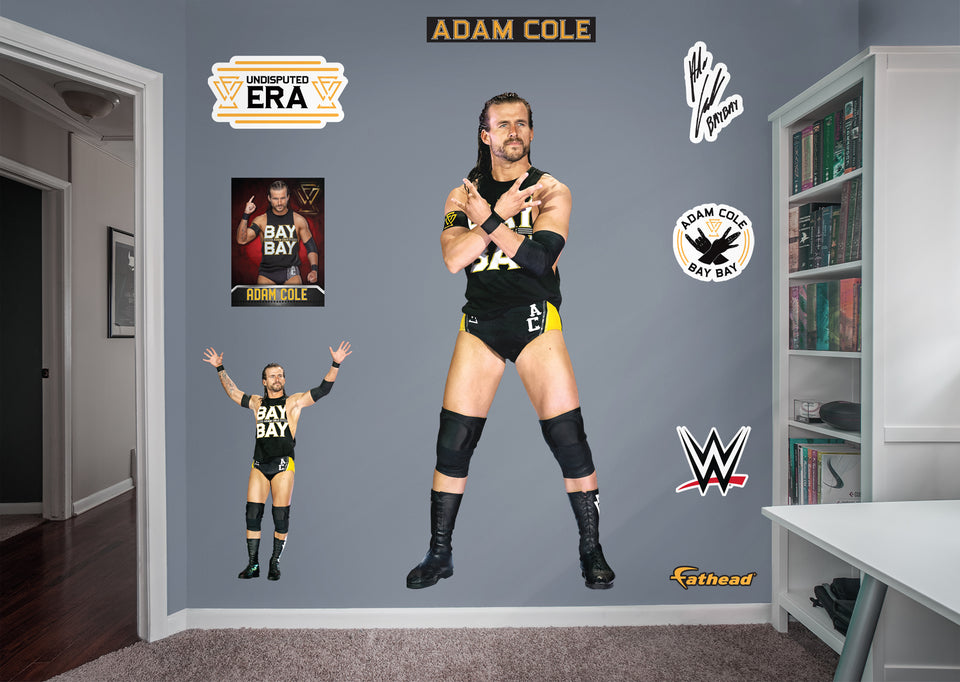 Bring the action of WWE into your home with this set of Adam Cole wall decals! High quality, durable, and tear resistant, you'll be able to stick and move them as many times as you want to create the ultimate wrestling experience.      FEATURES: Thick, high-grade vinyl resists tears, rips & fading. Reusable design is safe for walls. Sticks to most smooth surfaces.   DETAILS: Indoor use. No tape or tacks required. Made in USA.