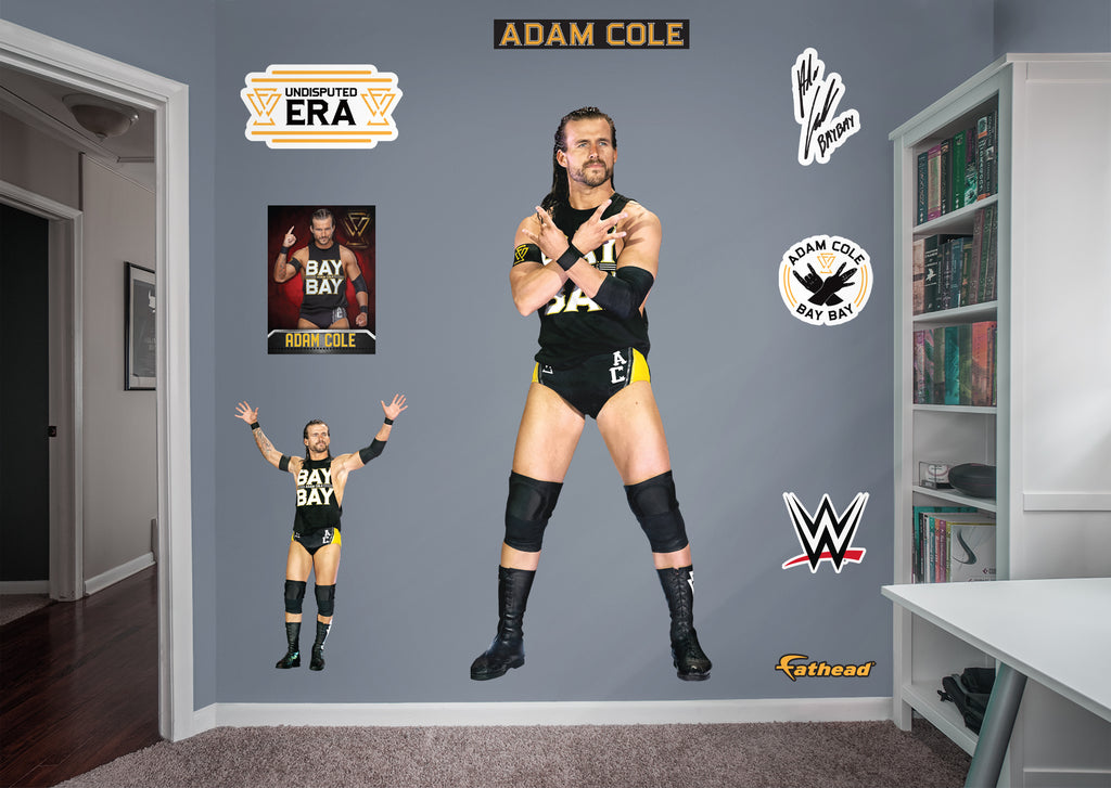 Bring the action of WWE into your home with this set of Adam Cole wall decals! High quality, durable, and tear resistant, you'll be able to stick and move them as many times as you want to create the ultimate wrestling experience.      FEATURES: Thick, high-grade vinyl resists tears, rips & fading. Reusable design is safe for walls. Sticks to most smooth surfaces.   DETAILS: Indoor use. No tape or tacks required. Made in USA.