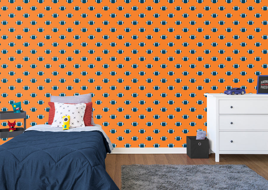 Give Me The Touchdown - Orange & Blue  - Peel & Stick Wallpaper