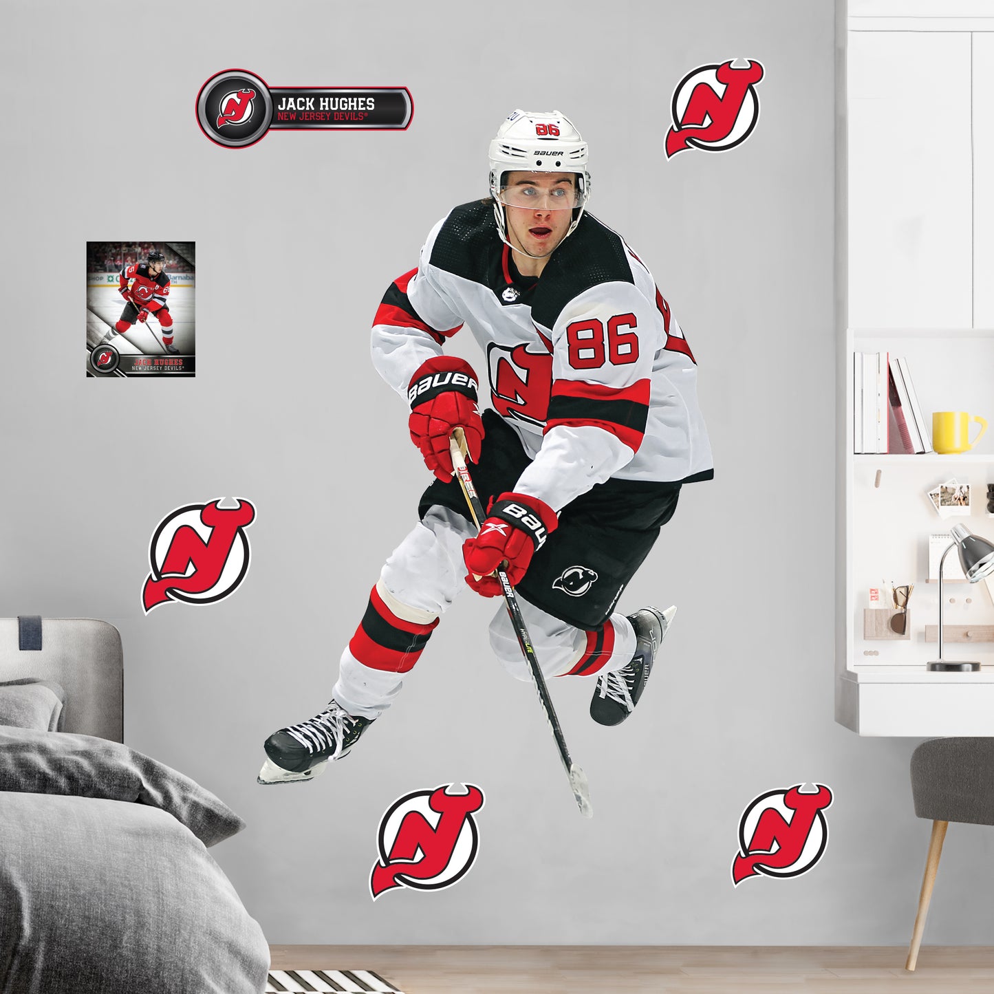 Jack Hughes for New Jersey Devils - NHL Removable Wall Decal Giant Athlete + 2 Wall Decals 30W x 51H