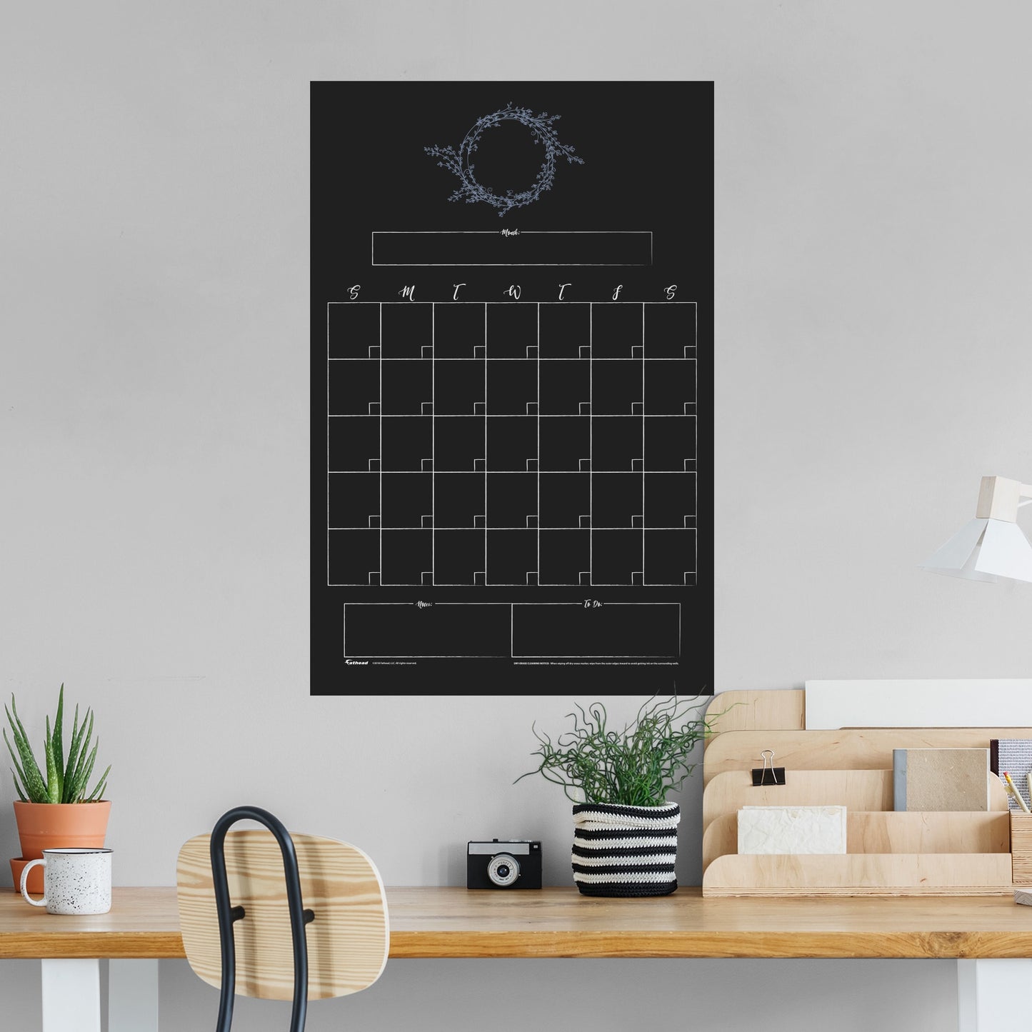 One Month Calendar: Chalkboard Monogra, Design - Removable Dry Erase Vinyl Decal