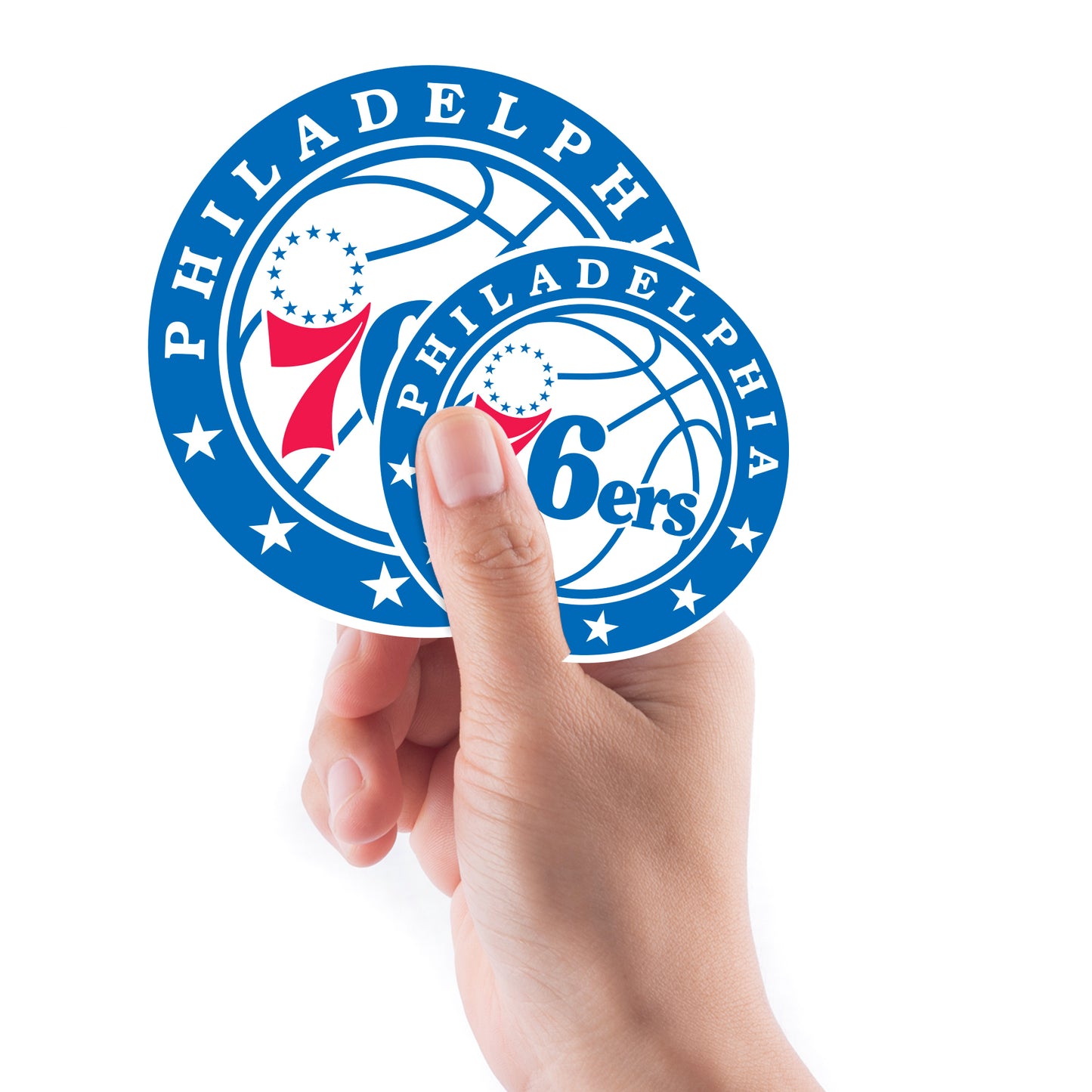 Sheet of 5 -Philadelphia 76ers:  2021 Logos Mini        - Officially Licensed NBA Removable Wall   Adhesive Decal