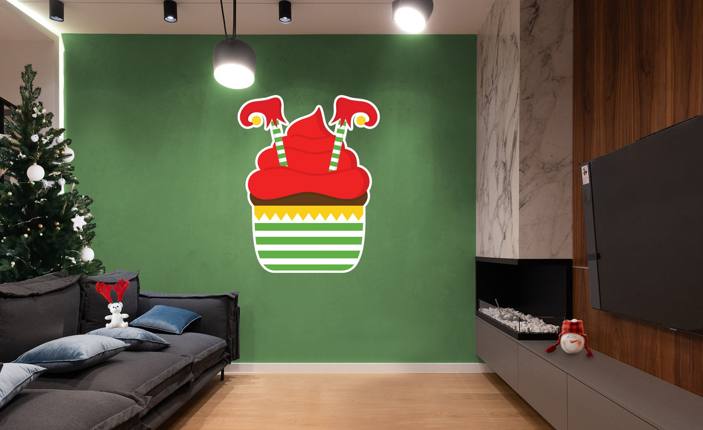 Christmas: Elf in Cupcake Icon - Removable Adhesive Decal