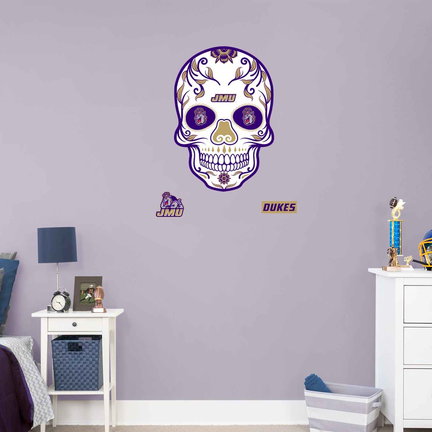 James Madison Dukes:   Skull        - Officially Licensed NCAA Removable     Adhesive Decal