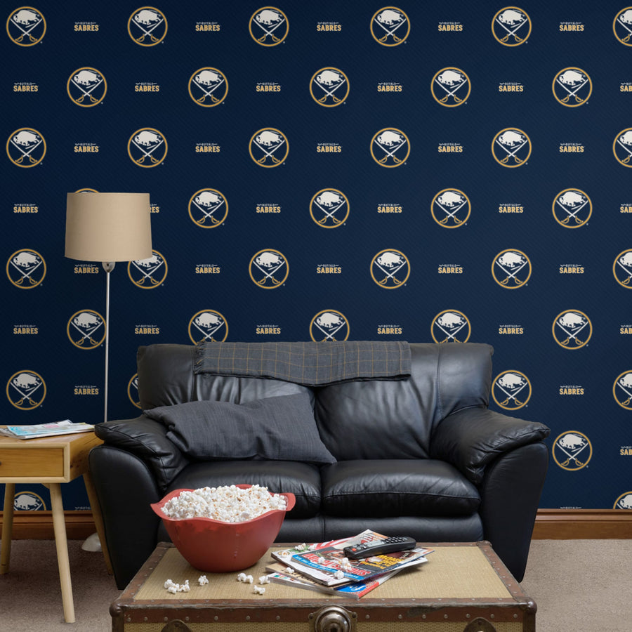 Buffalo Sabres (Blue) - Stripes Pattern - Peel & Stick Wallpaper - Official NHL - Reusable Vinyl Wall Decals