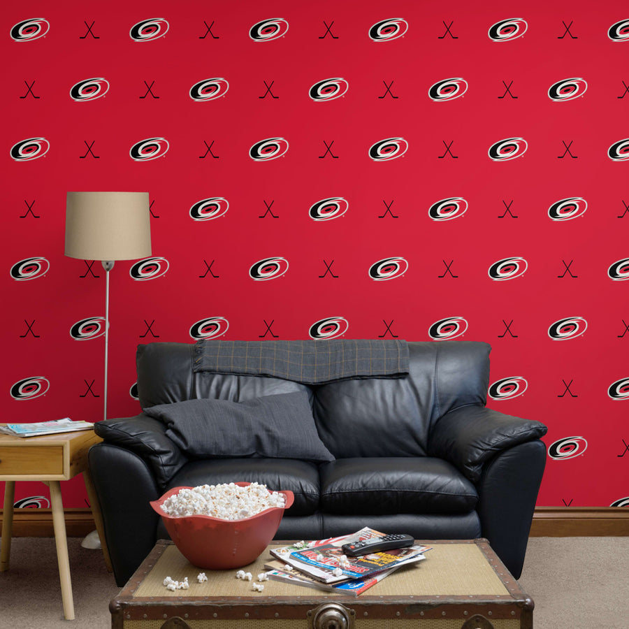 Carolina Hurricanes (Red) - Sticks Pattern - Peel & Stick Wallpaper - Official NHL - Reusable Vinyl Wall Decals