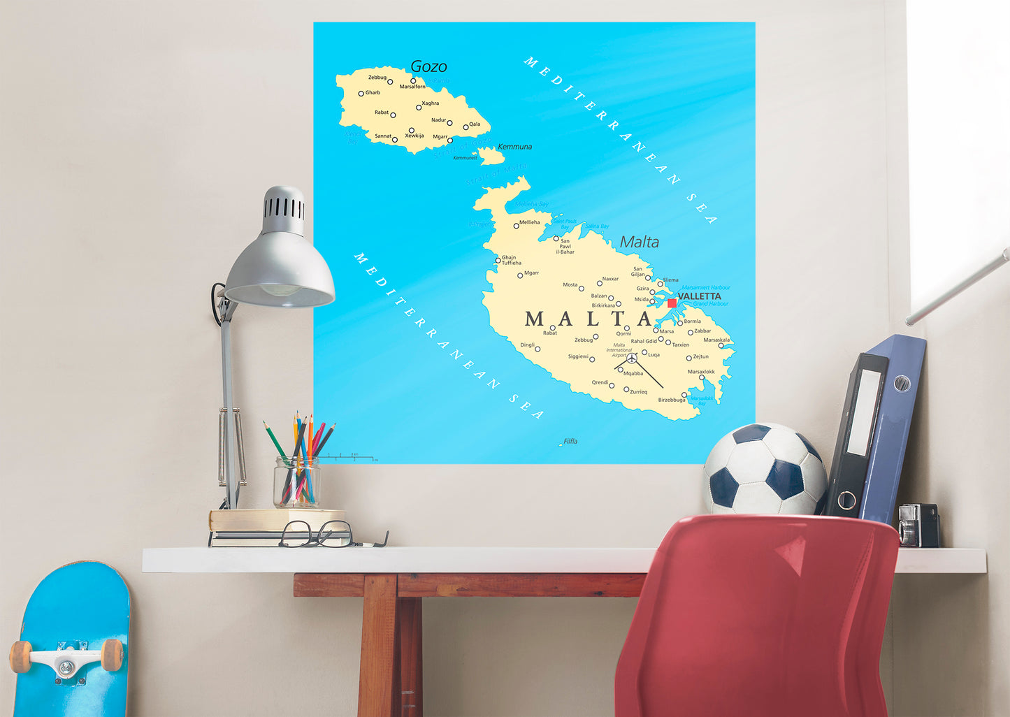 Maps of Europe: Malta Mural        -   Removable Wall   Adhesive Decal