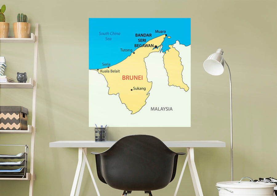 Maps of Asia: Brunei Mural        -   Removable Wall   Adhesive Decal