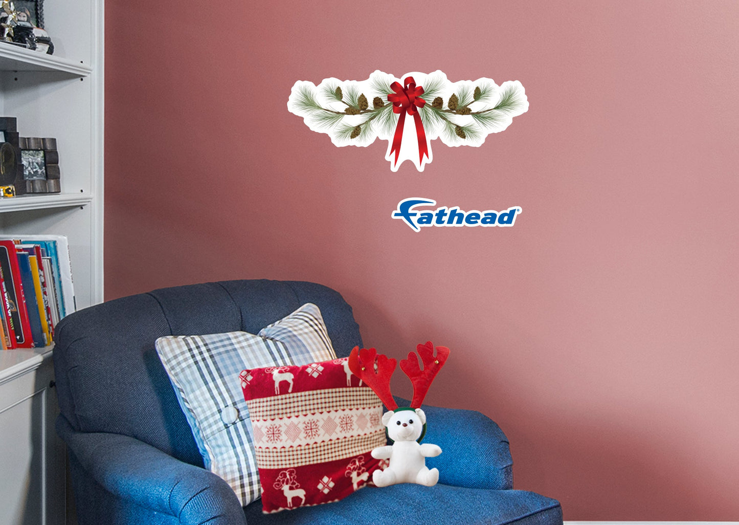 Christmas: Ribbon with Pinecones Icon - Removable Adhesive Decal