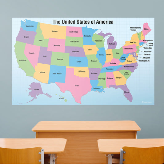 USA Map With Removable Capital Names - Removable Dry Erase Vinyl Decal