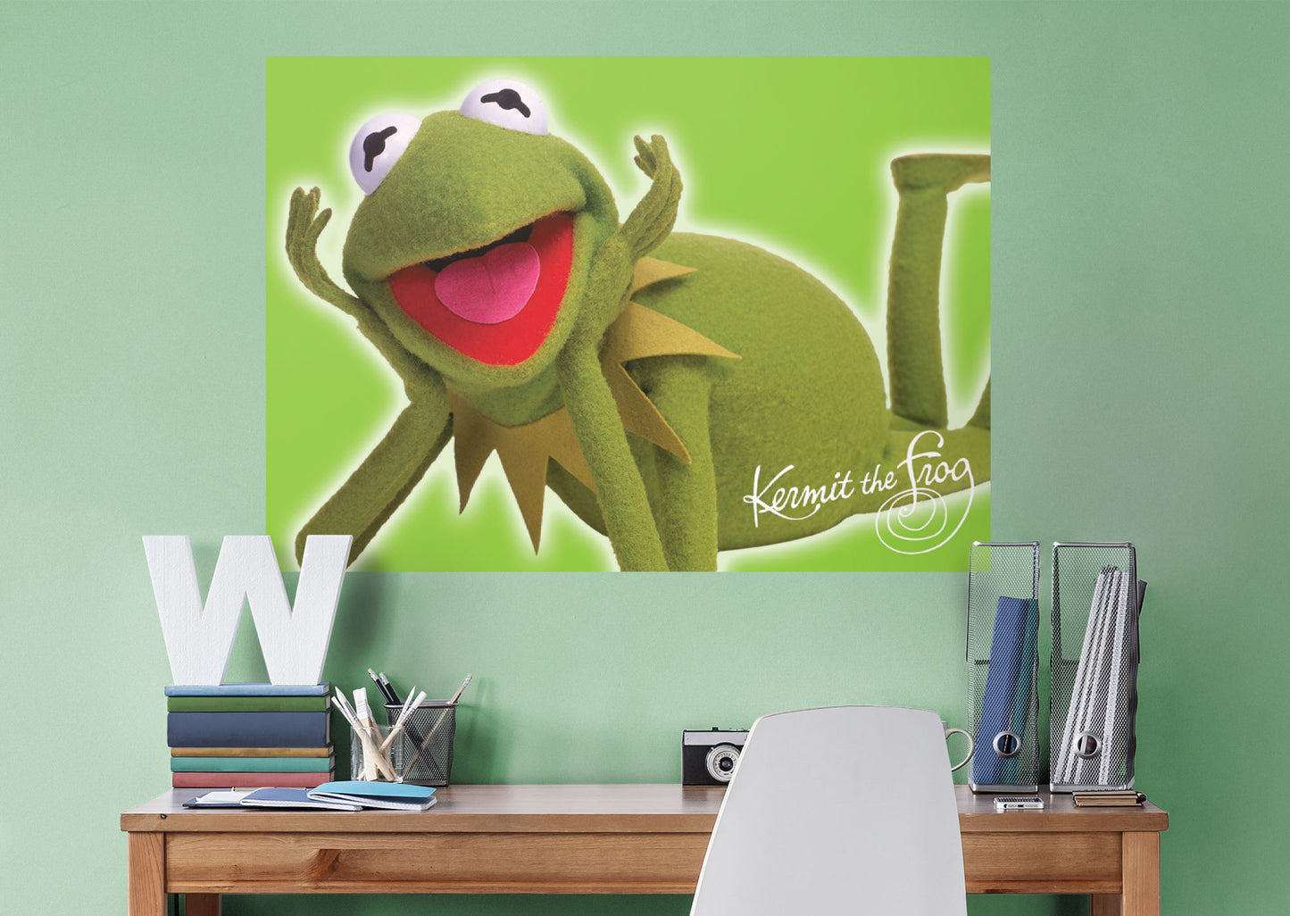 The Muppets: Kermit Laying Mural        - Officially Licensed Disney Removable Wall   Adhesive Decal
