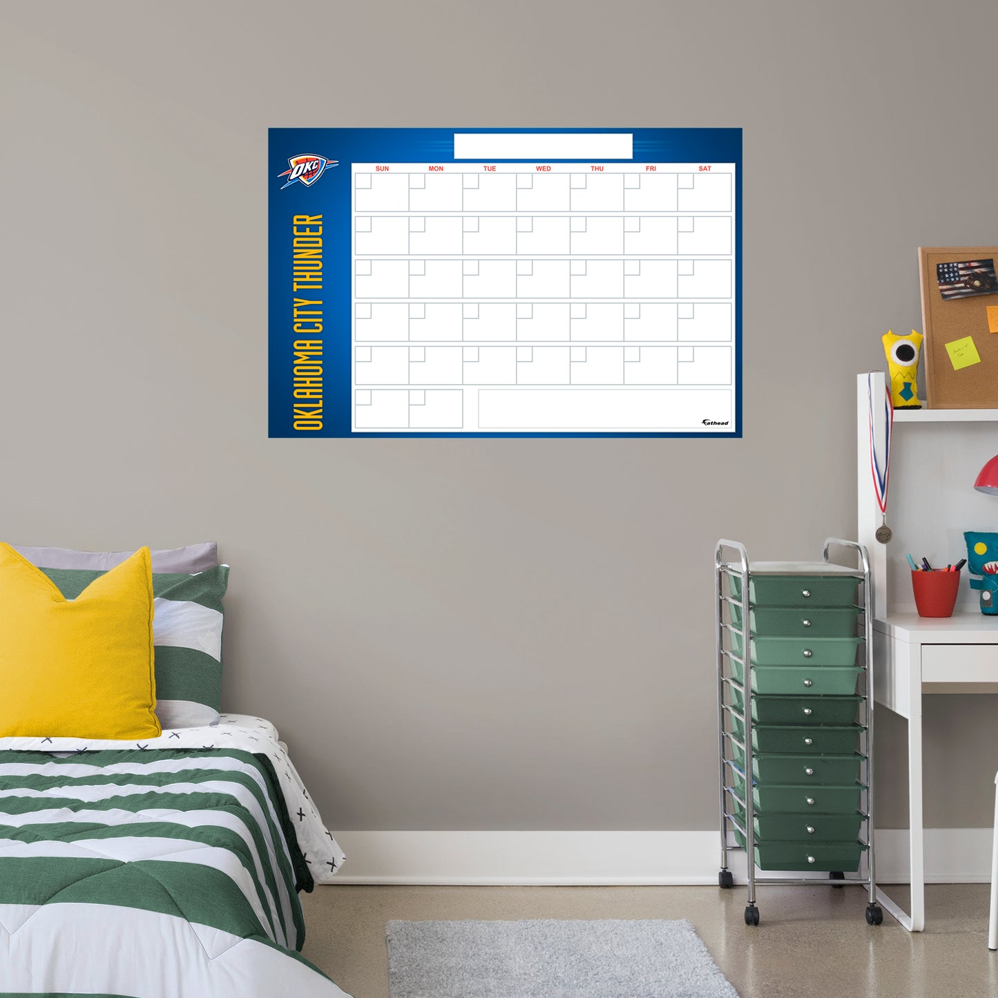 Oklahoma City Thunder Dry Erase Calendar  - Officially Licensed NBA Removable Wall Decal