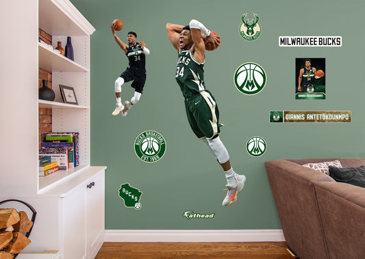 Milwaukee Bucks: Giannis Antetokounmpo 2021 Dunking        - Officially Licensed NBA Removable Wall   Adhesive Decal