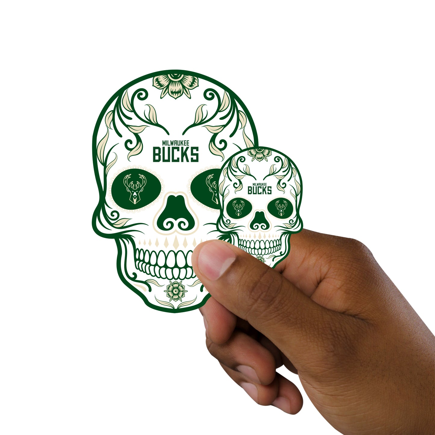 Milwaukee Bucks - 5 Sugar Skull Logo Minis (Mixed Sizes) - Official NBA - Reusable Vinyl Decals