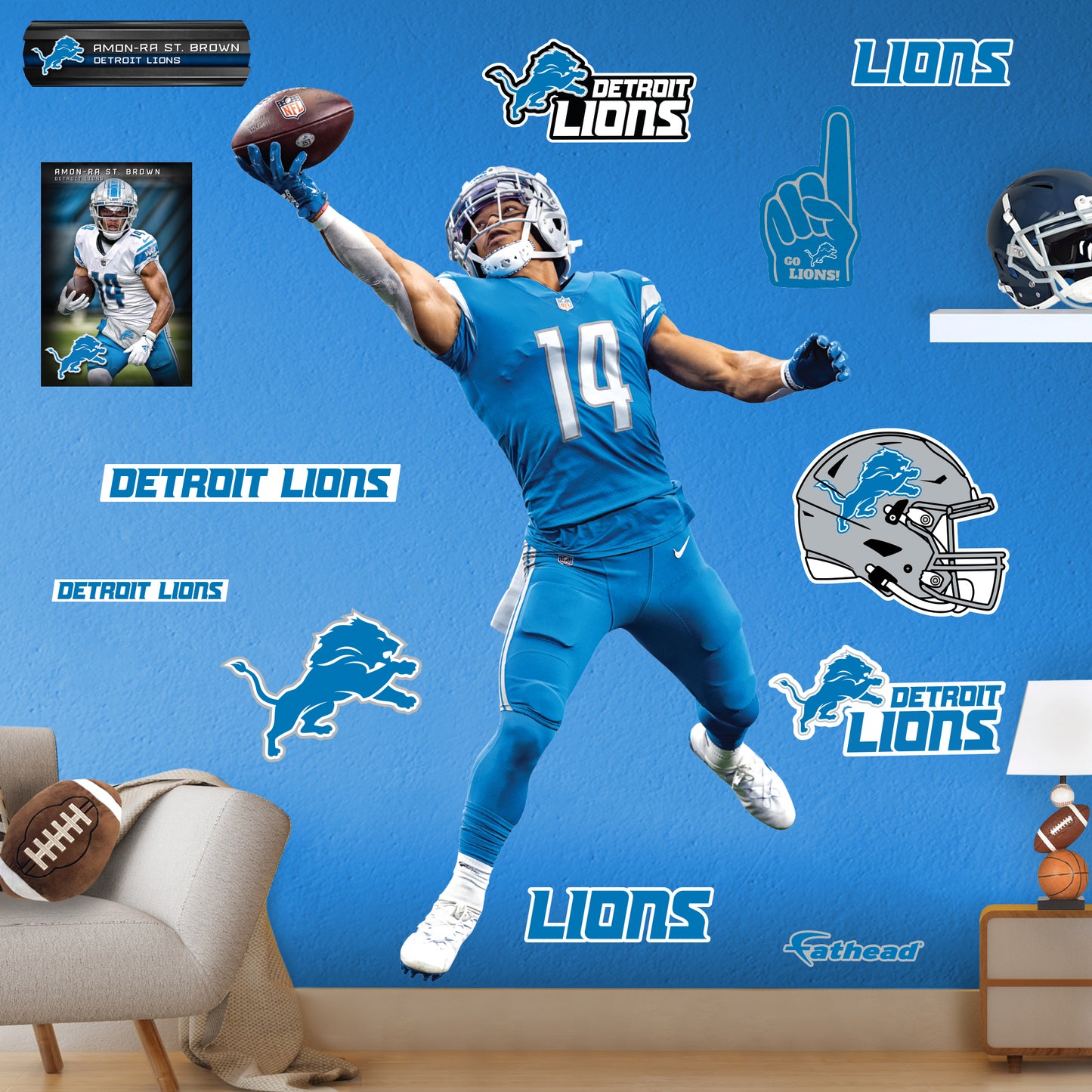 Detroit Lions: Amon-Ra St. Brown  One-Hander        - Officially Licensed NFL Removable     Adhesive Decal
