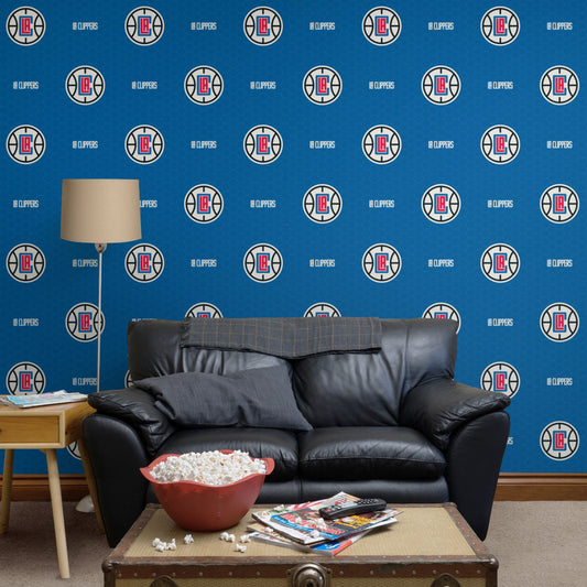 Los Angeles Clippers (Blue): Logo Pattern - Officially Licensed NBA Peel & Stick Wallpaper
