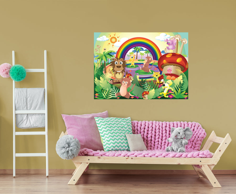 Jungle:  Rainbow Mural        -   Removable Wall   Adhesive Decal