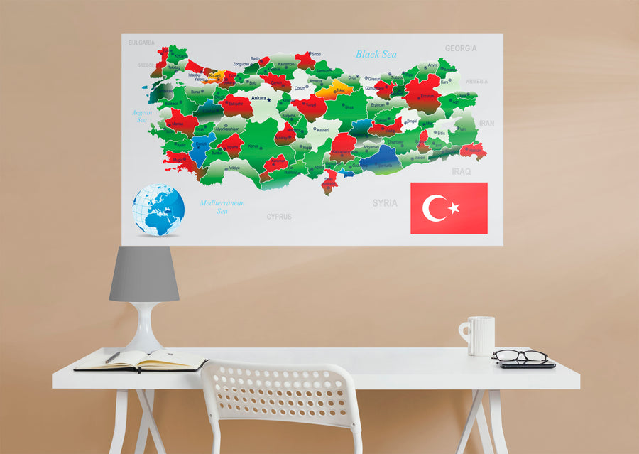 Maps of Asia: Turkey Mural        -   Removable Wall   Adhesive Decal