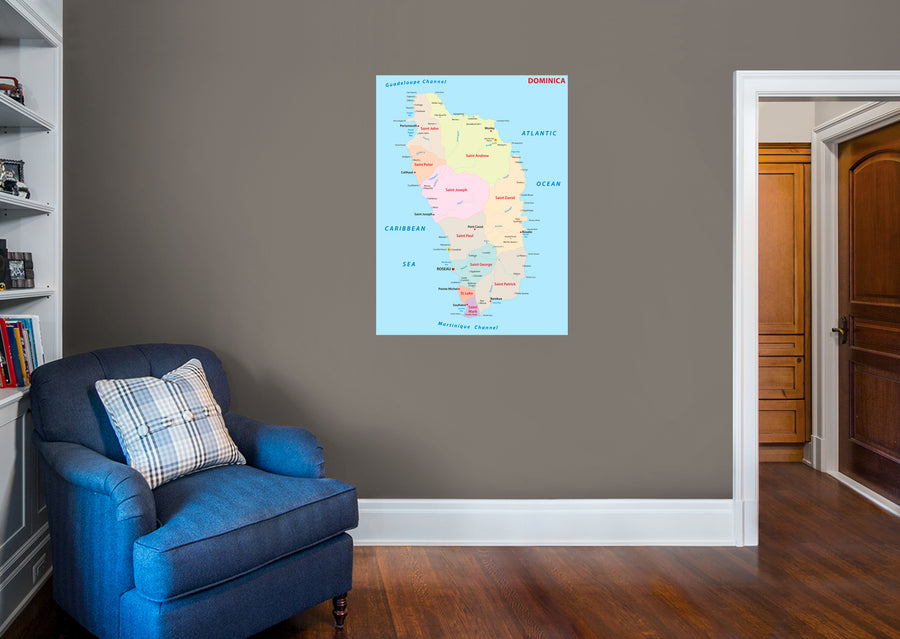 Maps of North America: Dominica Mural        -   Removable Wall   Adhesive Decal