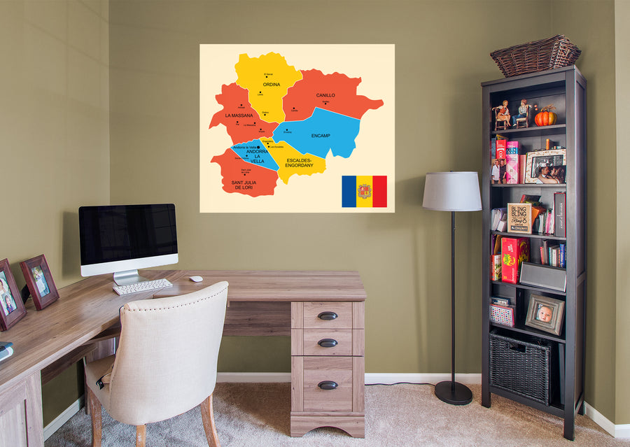 Maps of Europe: Andorra Mural        -   Removable Wall   Adhesive Decal