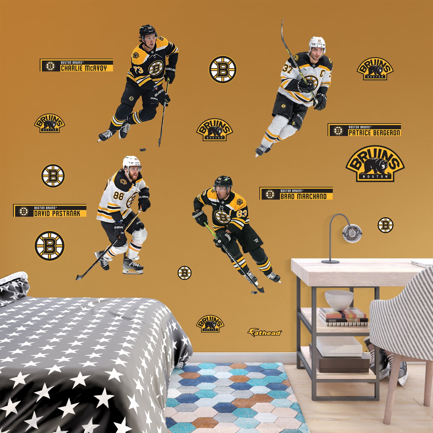 Boston Bruins: Patrice Bergeron, David Pastr≈à√°k, Brad Marchand and Charlie McAvoy Team Collection - Officially Licensed NHL Removable Adhesive Decal