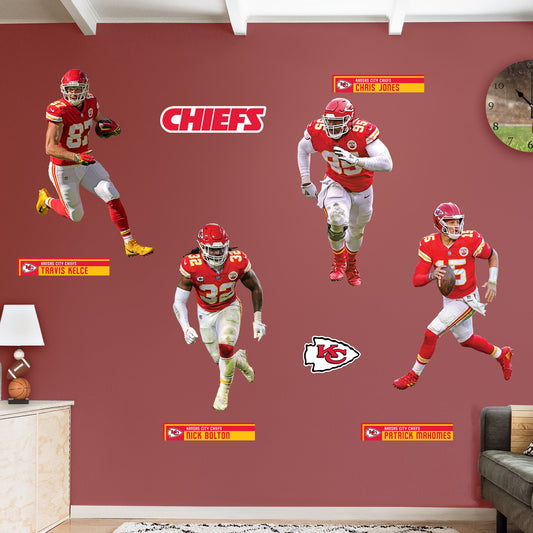 Kansas City Chiefs: Patrick Mahomes II, Travis Kelce, Chris Jones and Nick Bolton Team Collection - Officially Licensed NFL Removable Adhesive Decal