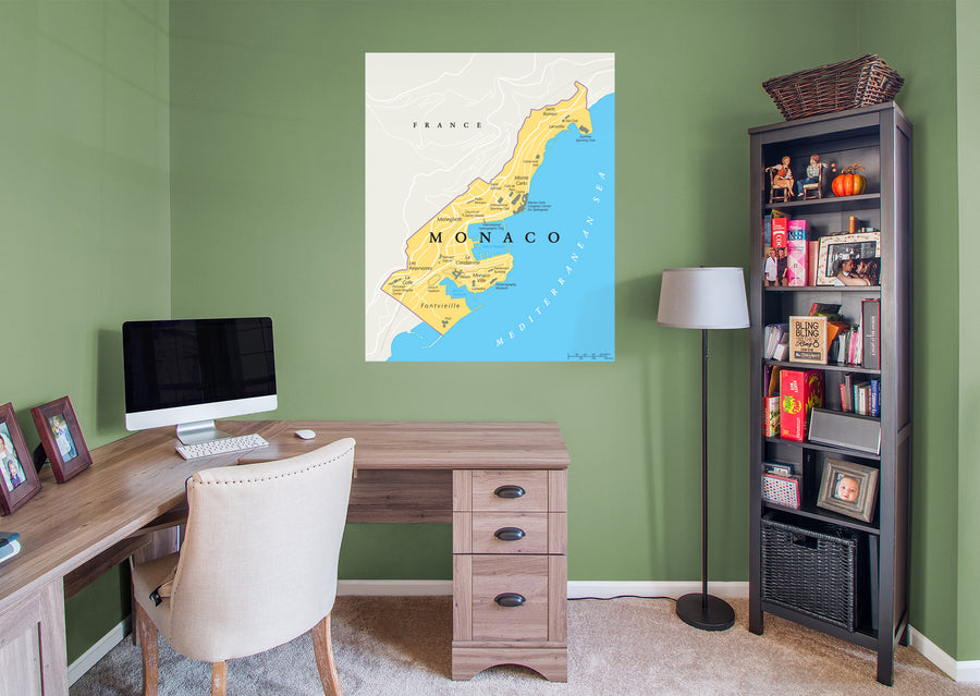 Maps of Europe: Monaco Mural        -   Removable Wall   Adhesive Decal