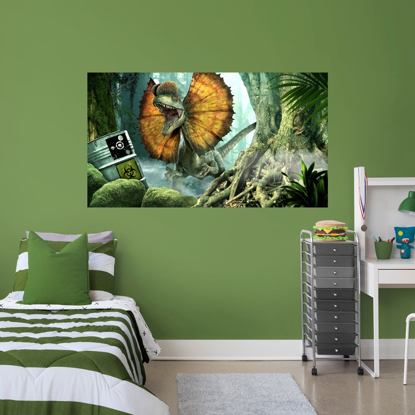 Jurassic World Dominion: Dilophosaurus Biosyn Forest Barrel Poster - Officially Licensed NBC Universal Removable Adhesive Decal
