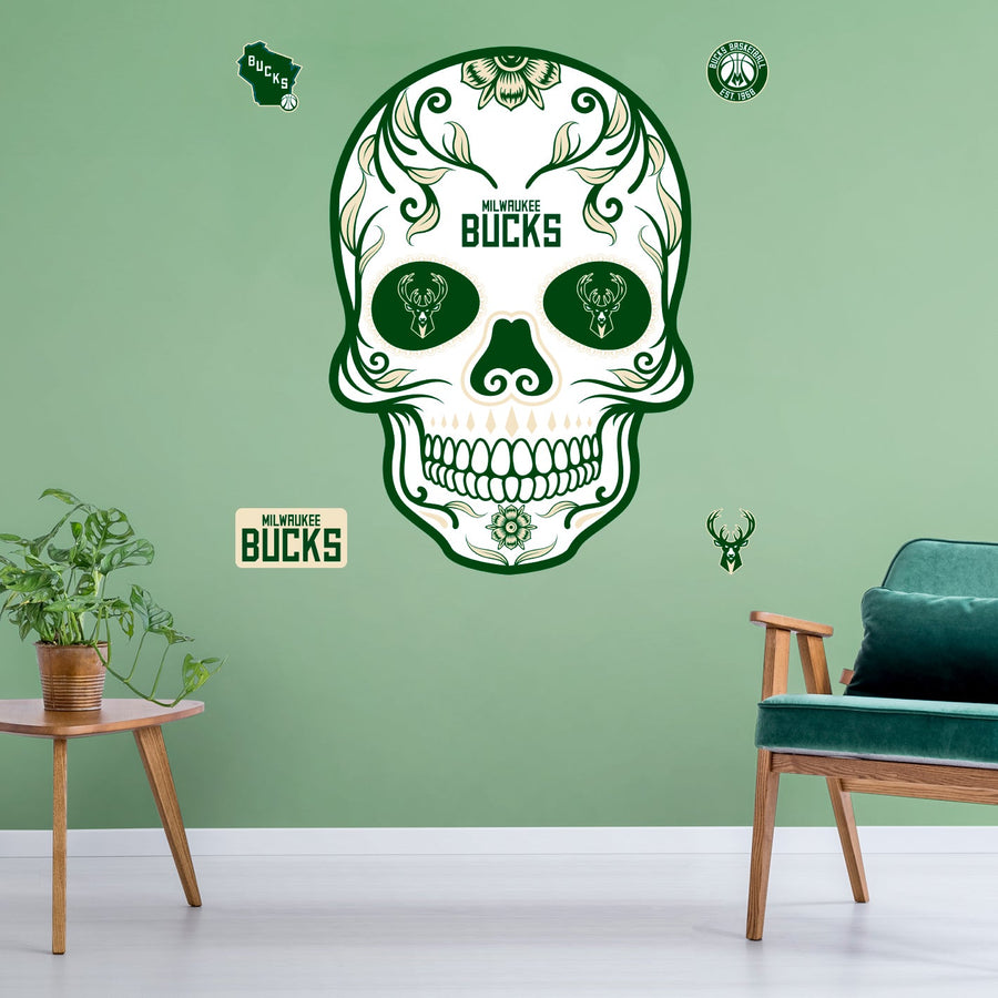 Milwaukee Bucks - RealBig Sugar Skull Collection - Official NBA - Reusable Vinyl Wall Decals