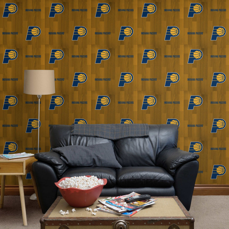 Indiana Pacers (Yellow) - Hardwood Pattern - Peel & Stick Wallpaper - Official NBA - Reusable Vinyl Wall Decals