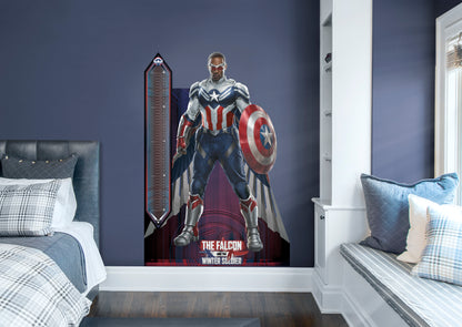 The Falcon and The Winter Soldier: Captain America (Sam WIlson) Growth Chart        - Officially Licensed Marvel Removable Wall   Adhesive Decal