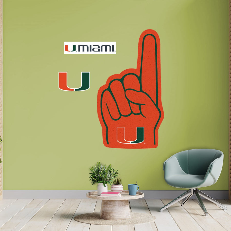 Miami Hurricanes - RealBig Foam Finger Collection - Official NCAA - Reusable Vinyl Wall Decals