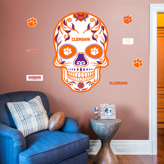 Clemson Tigers:   Skull        - Officially Licensed NCAA Removable     Adhesive Decal