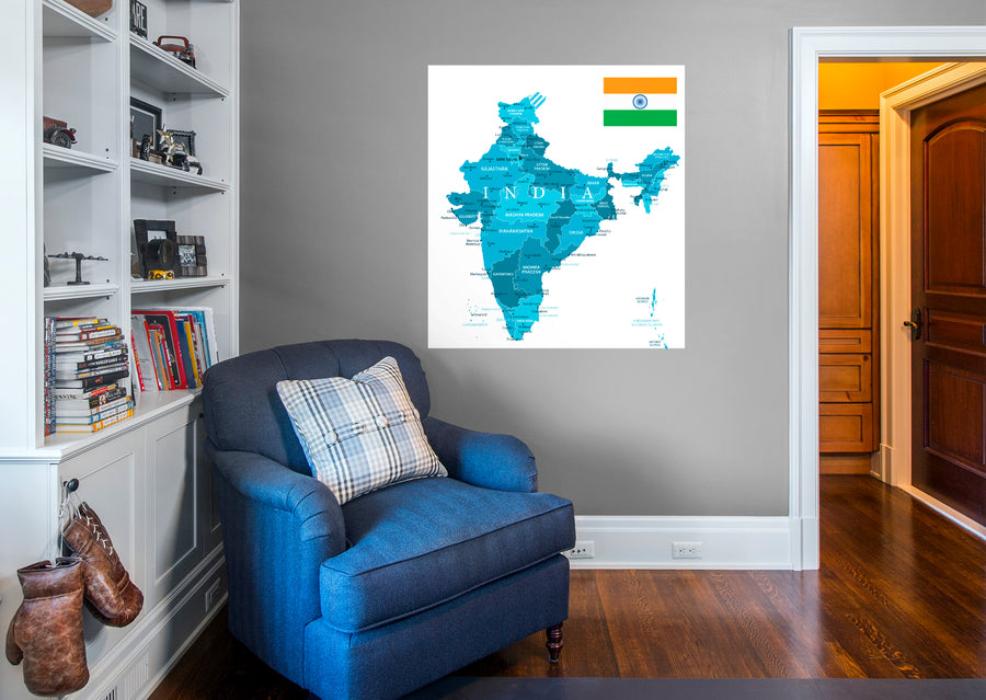 Maps of Asia: India Mural        -   Removable Wall   Adhesive Decal